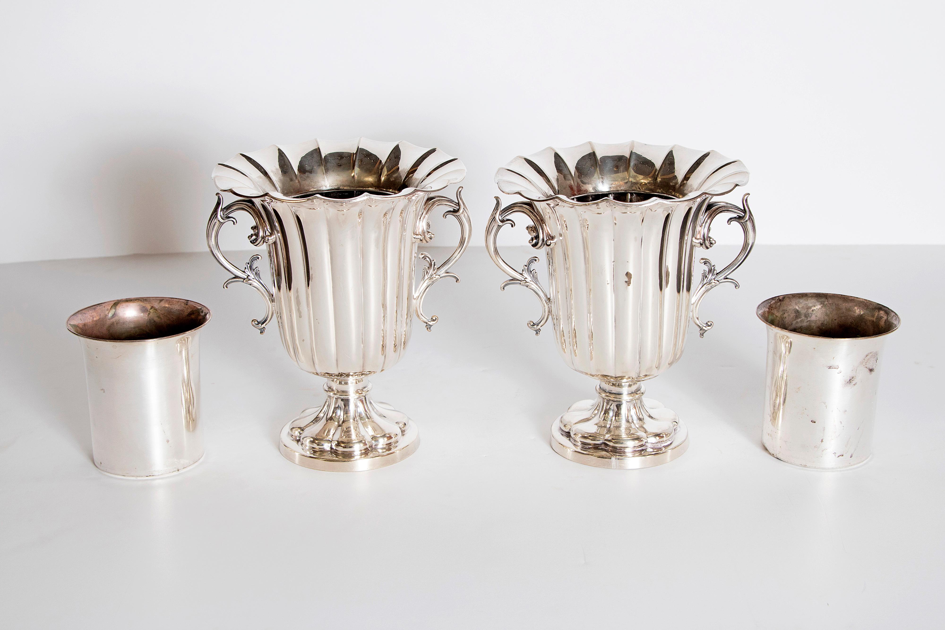 Mid-19th Century Pair of Silver Plate Ice Vases by Elkington & Co., England 1