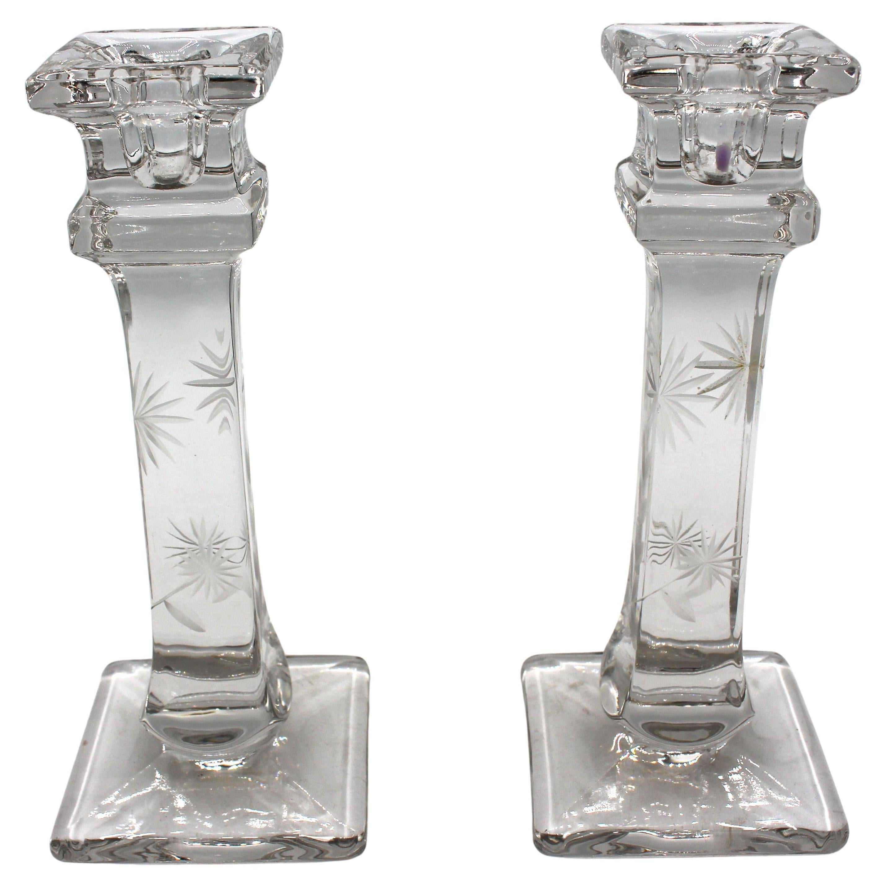 Mid-19th Century Pair of "Thistle" Clear Flint Glass Candlesticks