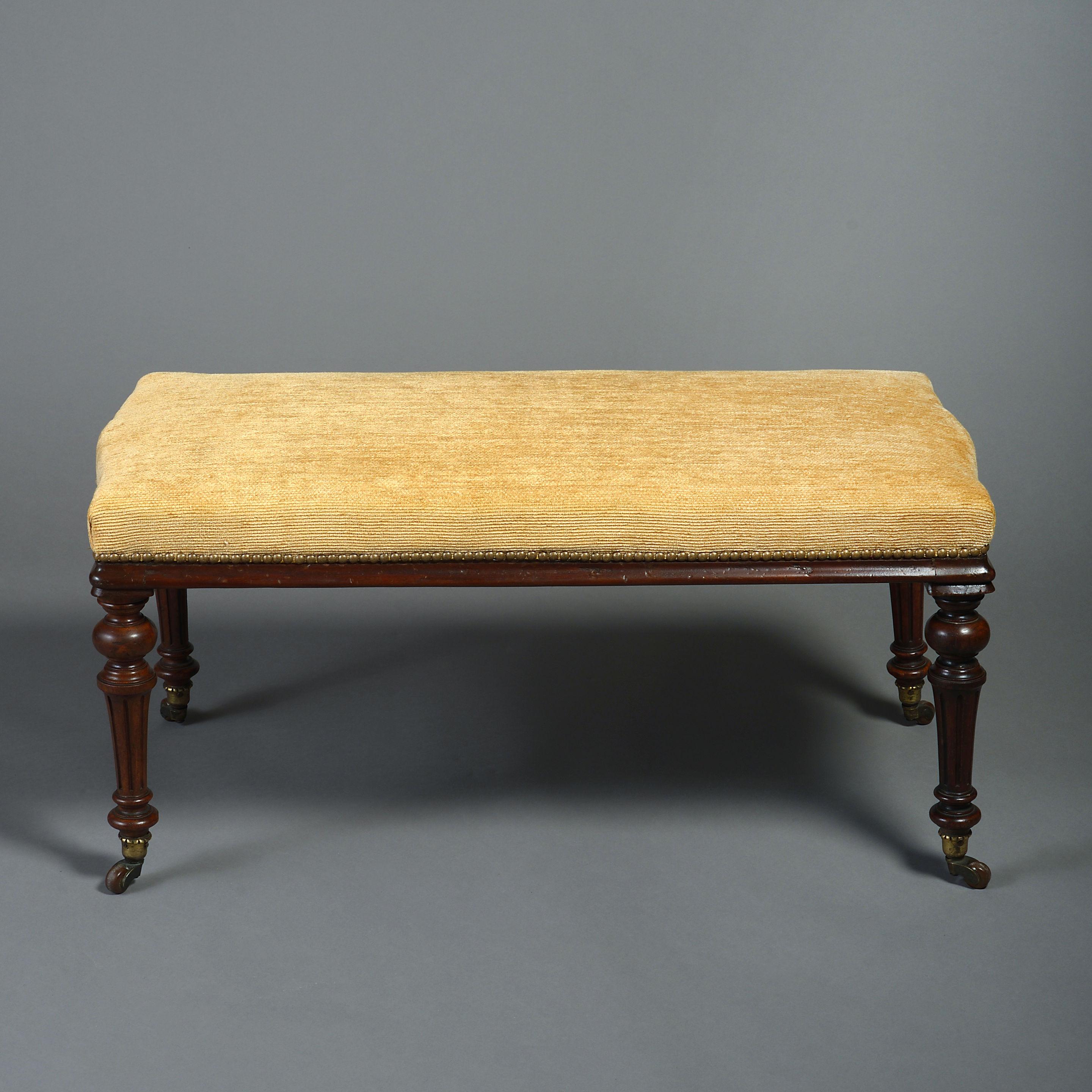 English Mid-19th Century Pair of Upholstered Long Stools