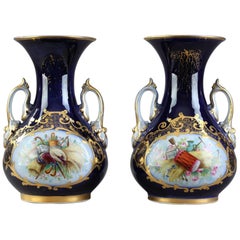 Antique Mid-19th Century Pair of Valentine Porcelain Vases