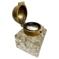 Mid 19th Century Partners Inkwell with Brass Double Top and Cut Crystal