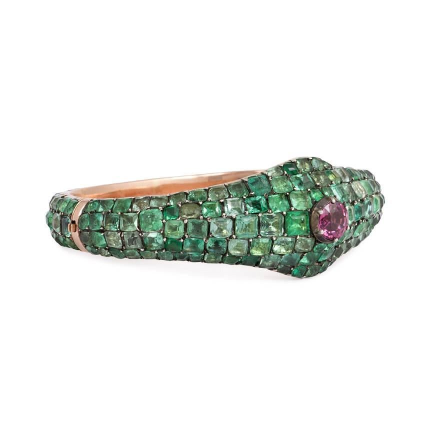 Early Victorian Mid-19th Century Pavé Emerald and Pink Sapphire Bracelet