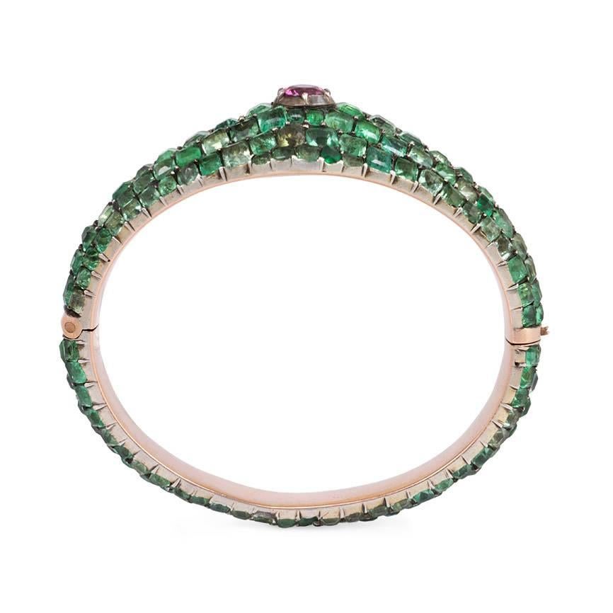 Mid-19th Century Pavé Emerald and Pink Sapphire Bracelet In Excellent Condition In New York, NY
