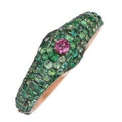 Mid-19th Century Pavé Emerald and Pink Sapphire Bracelet
