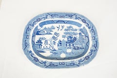 Mid 19th Century Pearlware Blue Willow Transfer Platter, England, 1840 H630