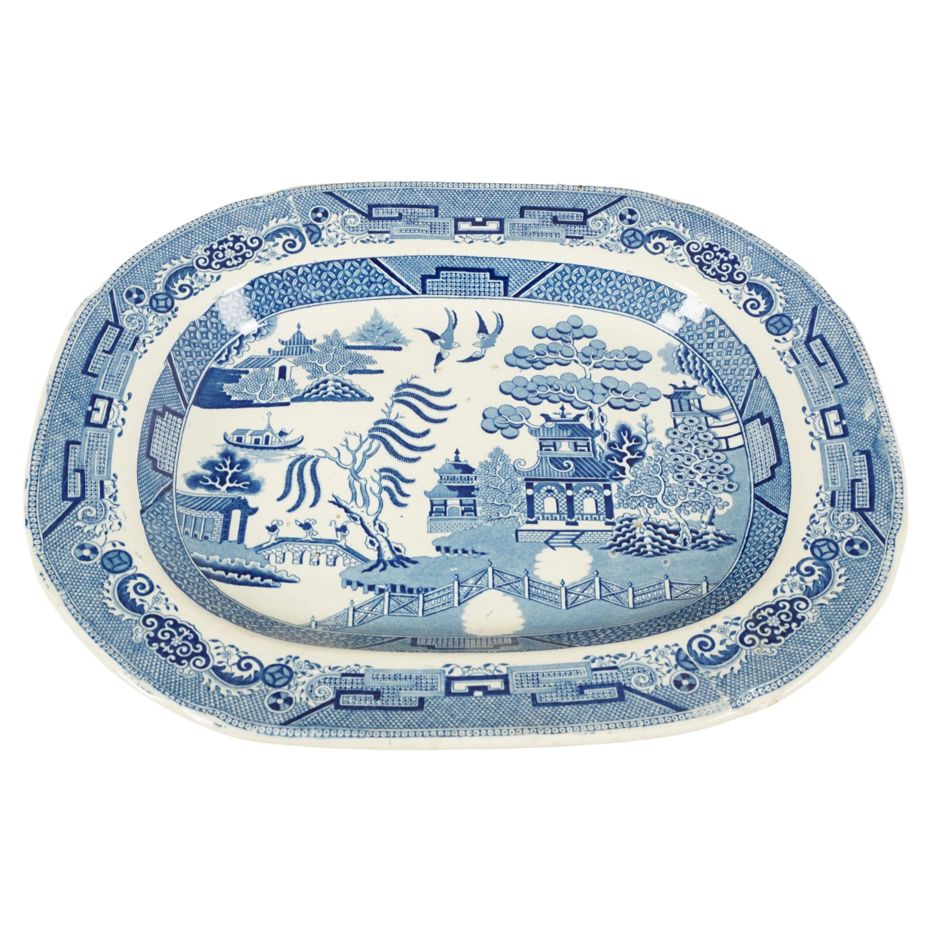 Mid 19th Century Pearlware Blue Willow Transfer Platter, England, 1840 H630 For Sale