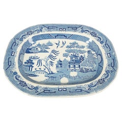 Antique Mid 19th Century Pearlware Blue Willow Transfer Platter, England, 1840 H630
