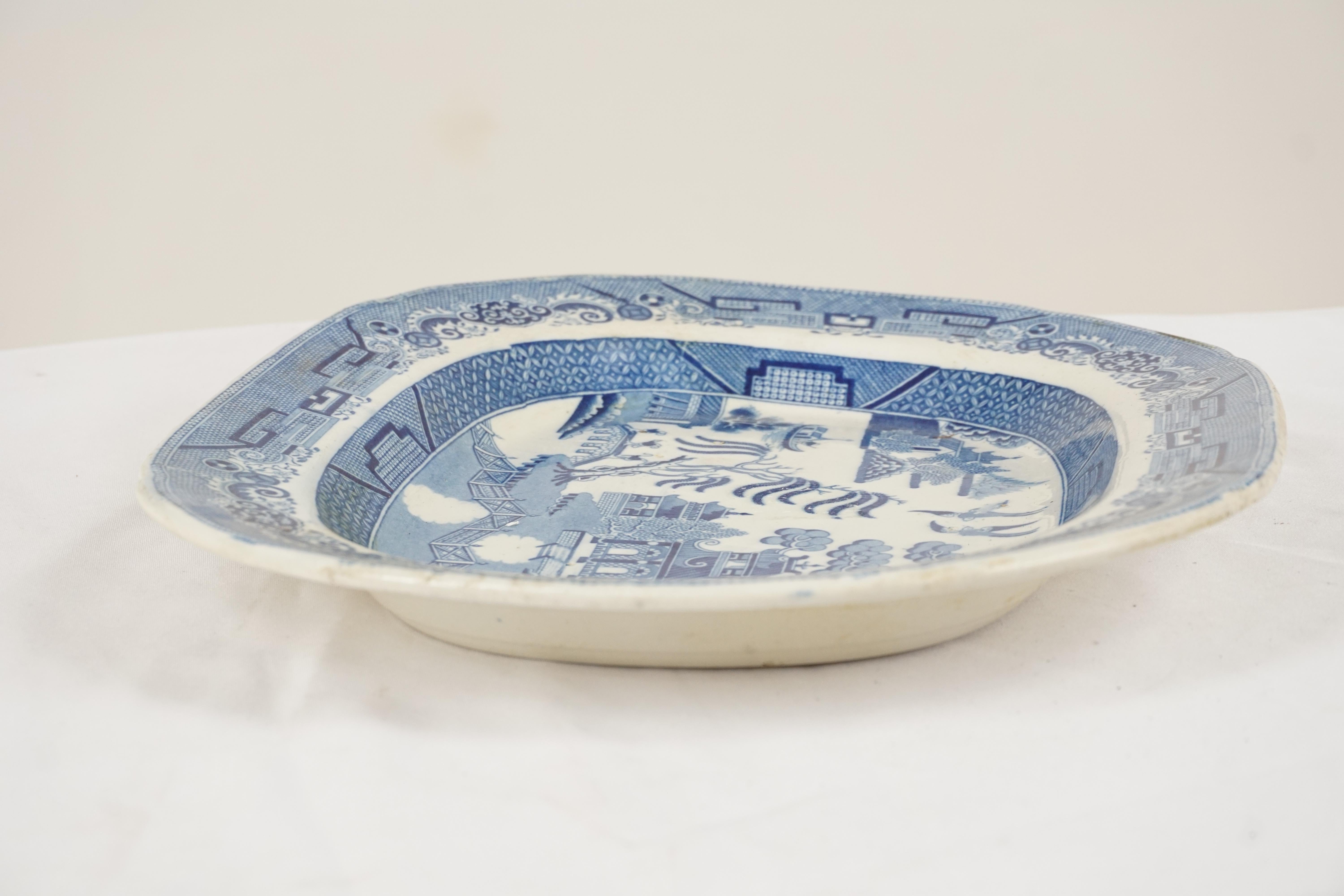 Scottish Mid 19th Century Pearlware Blue Willow Transfer Platter, England, 1840 H631 For Sale