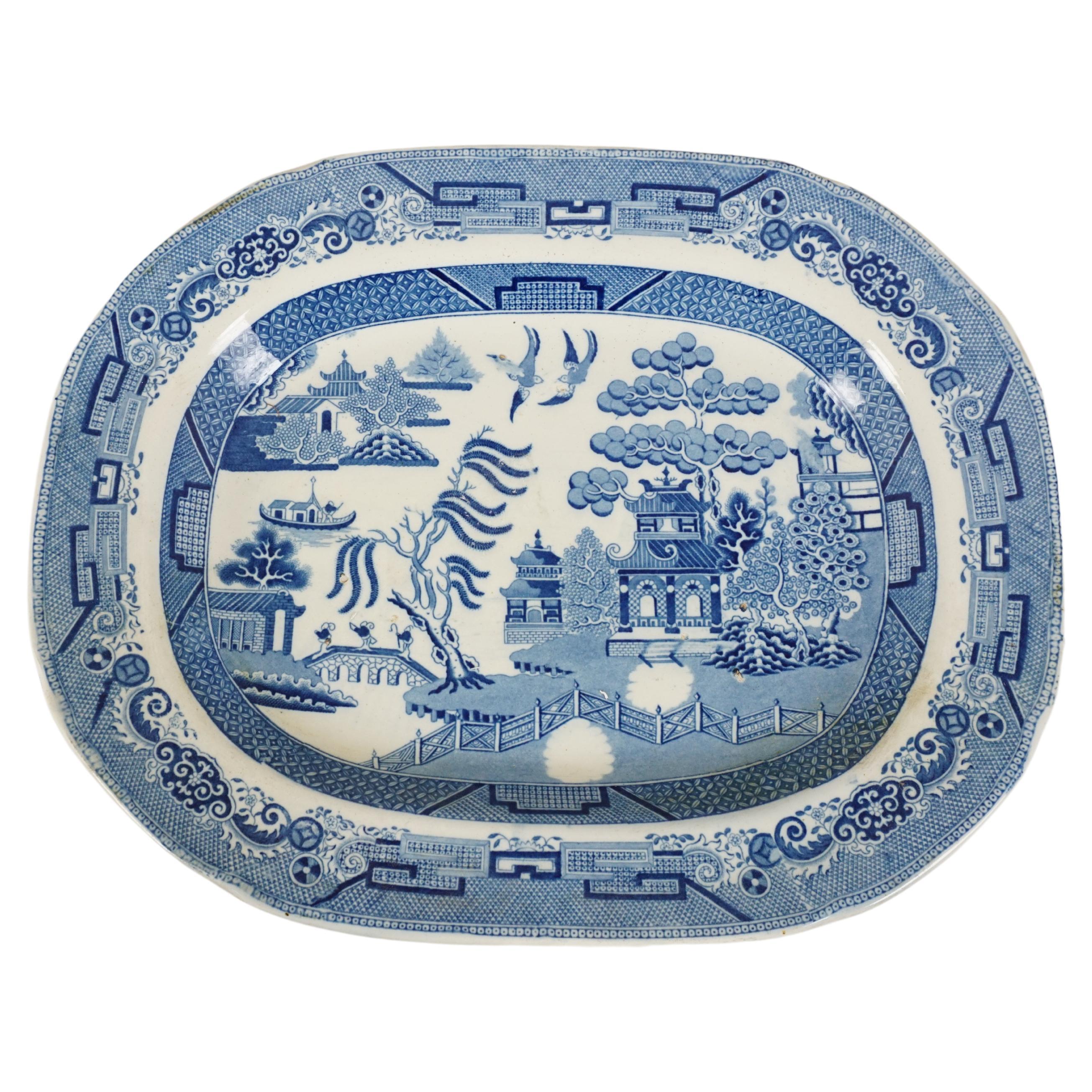 Blaue Weidenware-Transferplatte aus der Mitte des 19. Jahrhunderts, England, 1840 H631