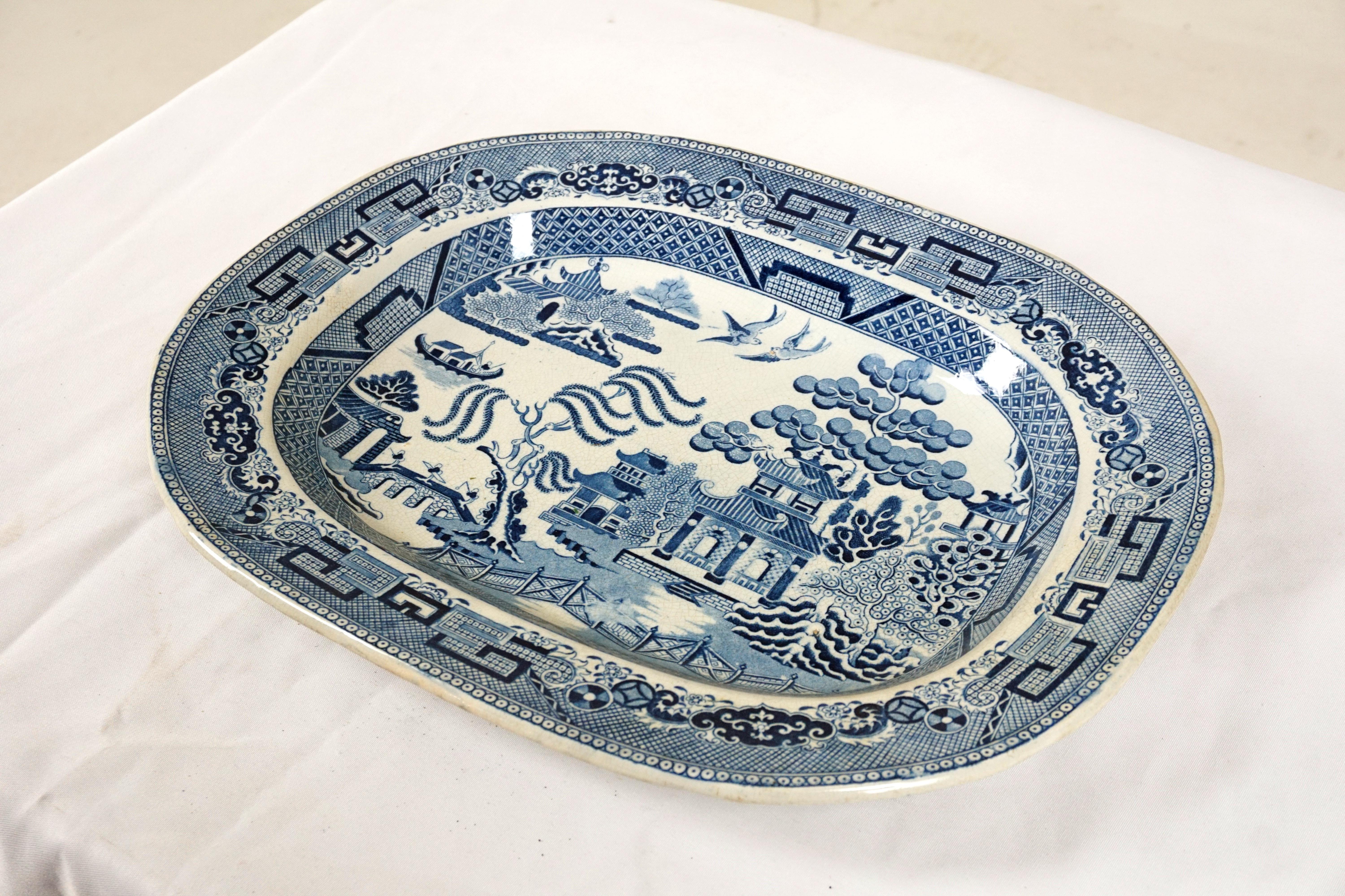 Scottish Mid 19th Century Pearlware Blue Willow Transfer Platter, England 1840, H632