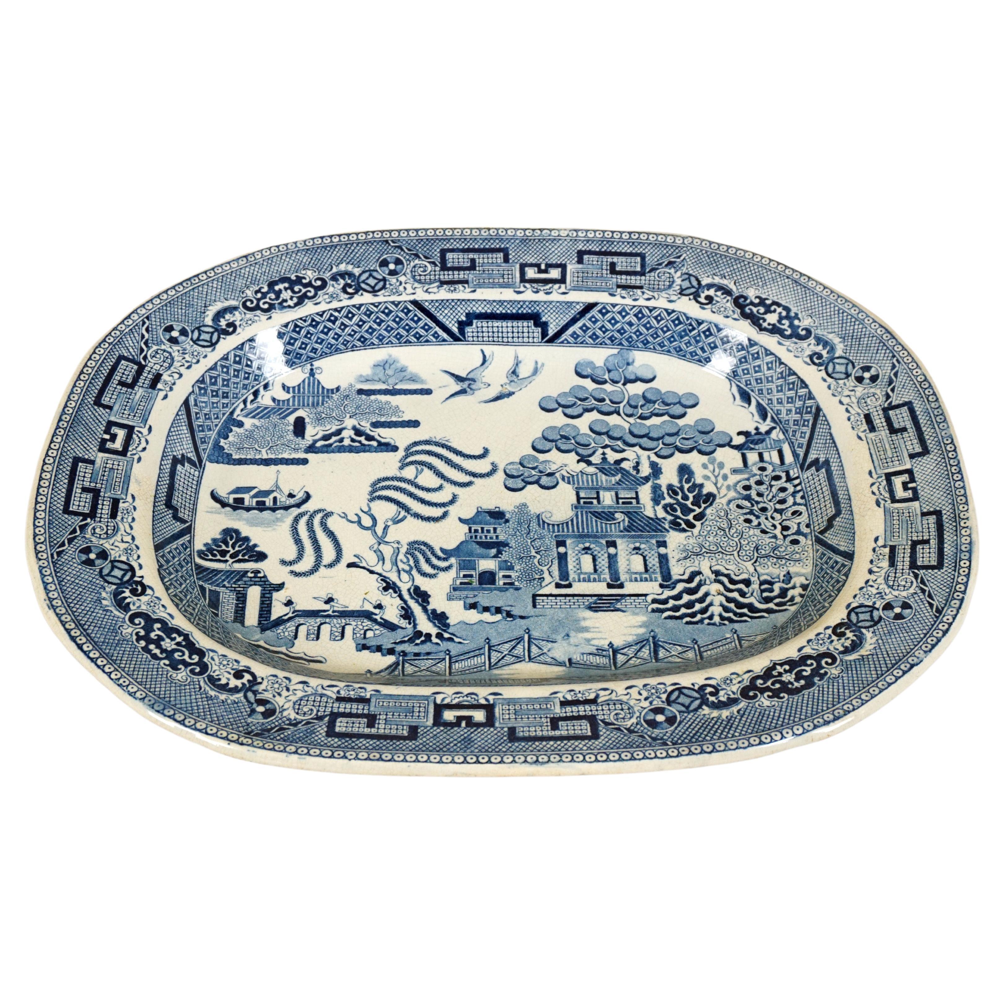 Mid 19th Century Pearlware Blue Willow Transfer Platter, England 1840, H632
