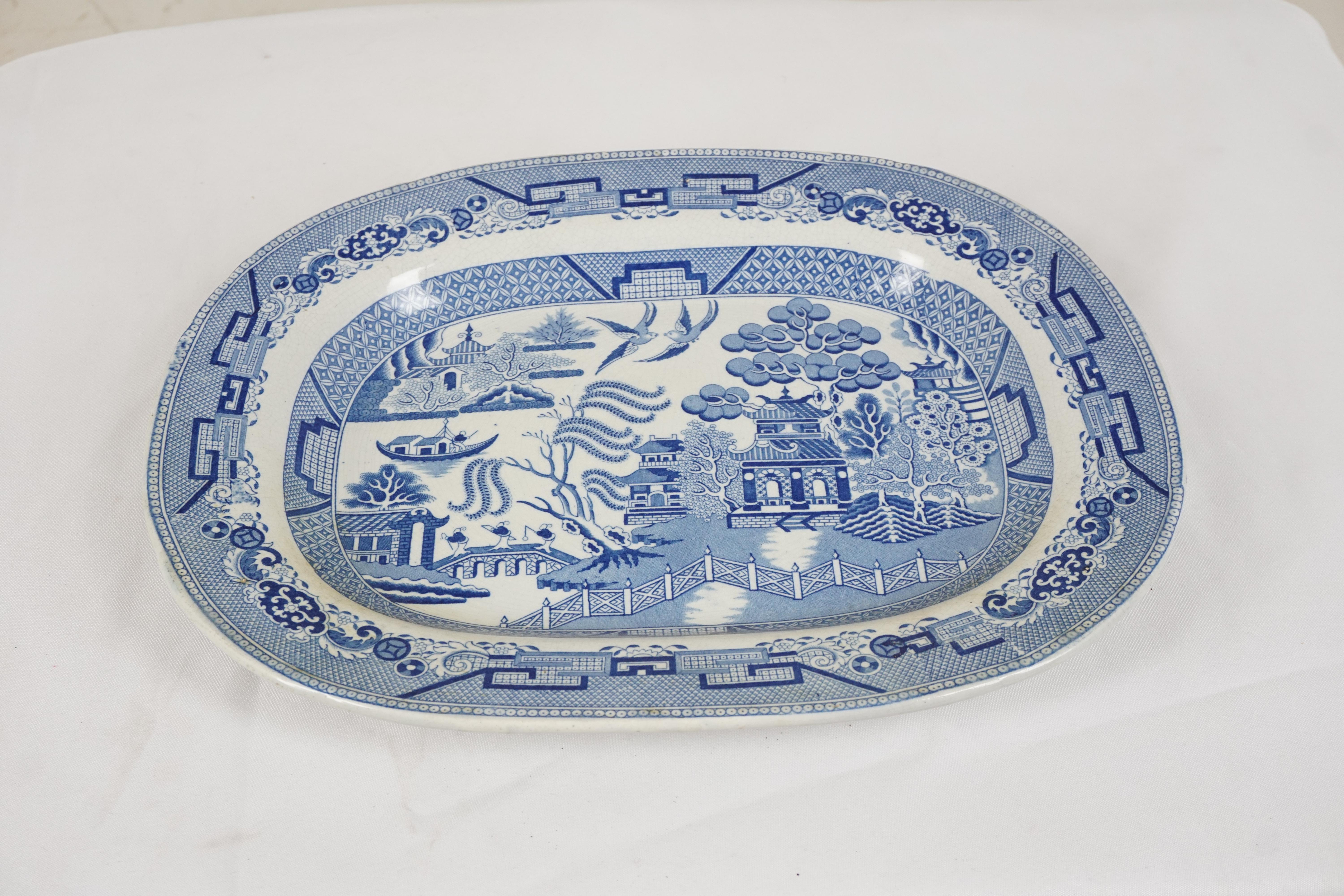 Ceramic Mid 19th Century Pearlware Blue Willow Transfer Platter, England 1840, H629 For Sale