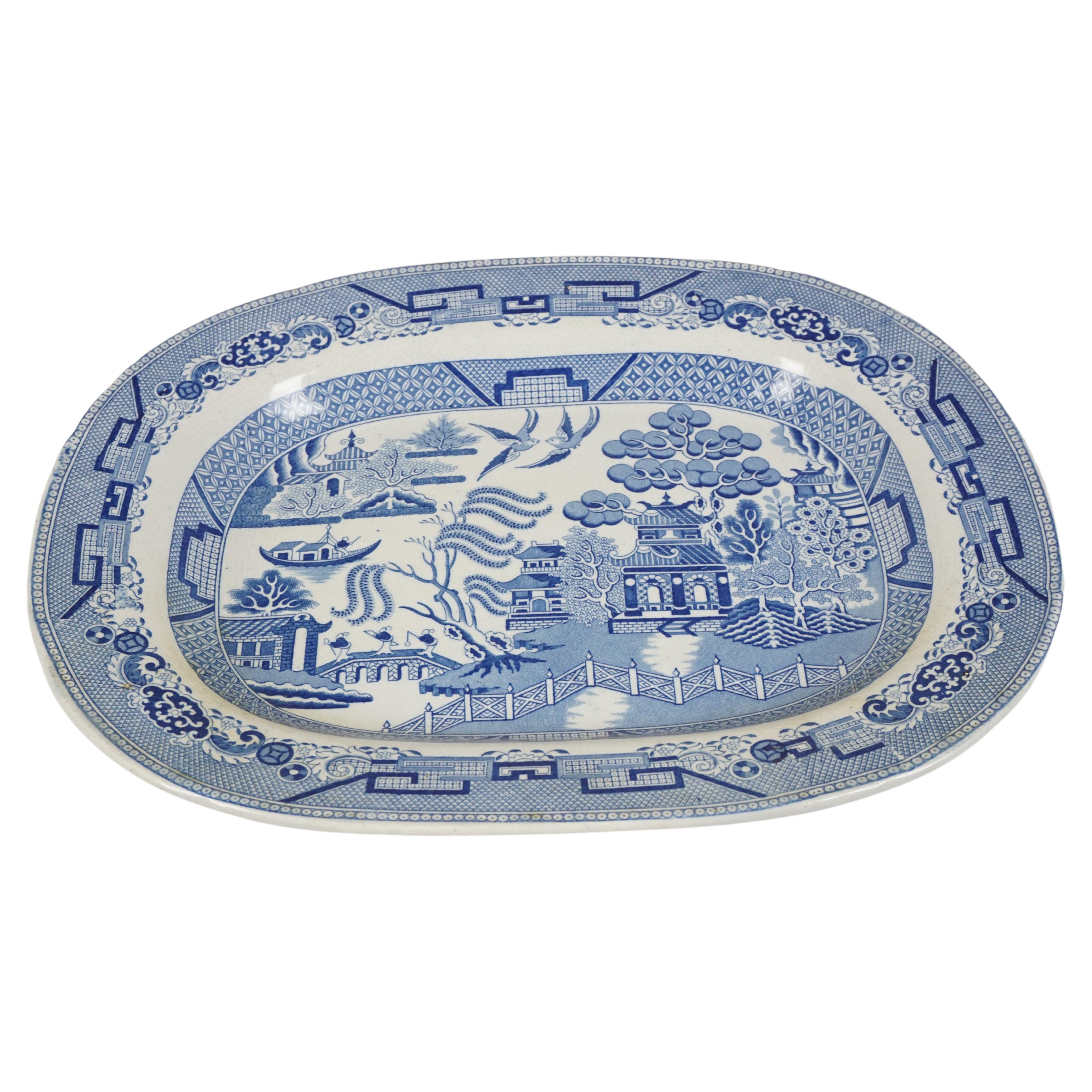 Mid 19th Century Pearlware Blue Willow Transfer Platter, England 1840, H629 For Sale
