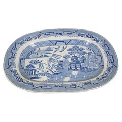 Antique Mid 19th Century Pearlware Blue Willow Transfer Platter, England 1840, H629