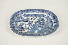 Mid-19th Century Pearlware Blue Willow Transfer Platter, England 1840, H633