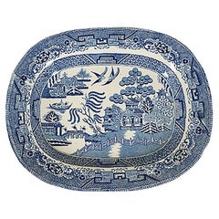 Antique Mid-19th Century Pearlware Blue Willow Transfer Platter, England 1840, H633