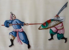 Mid 19th Century Performative Themed Chinese Framed Watercolor On Pith Paper