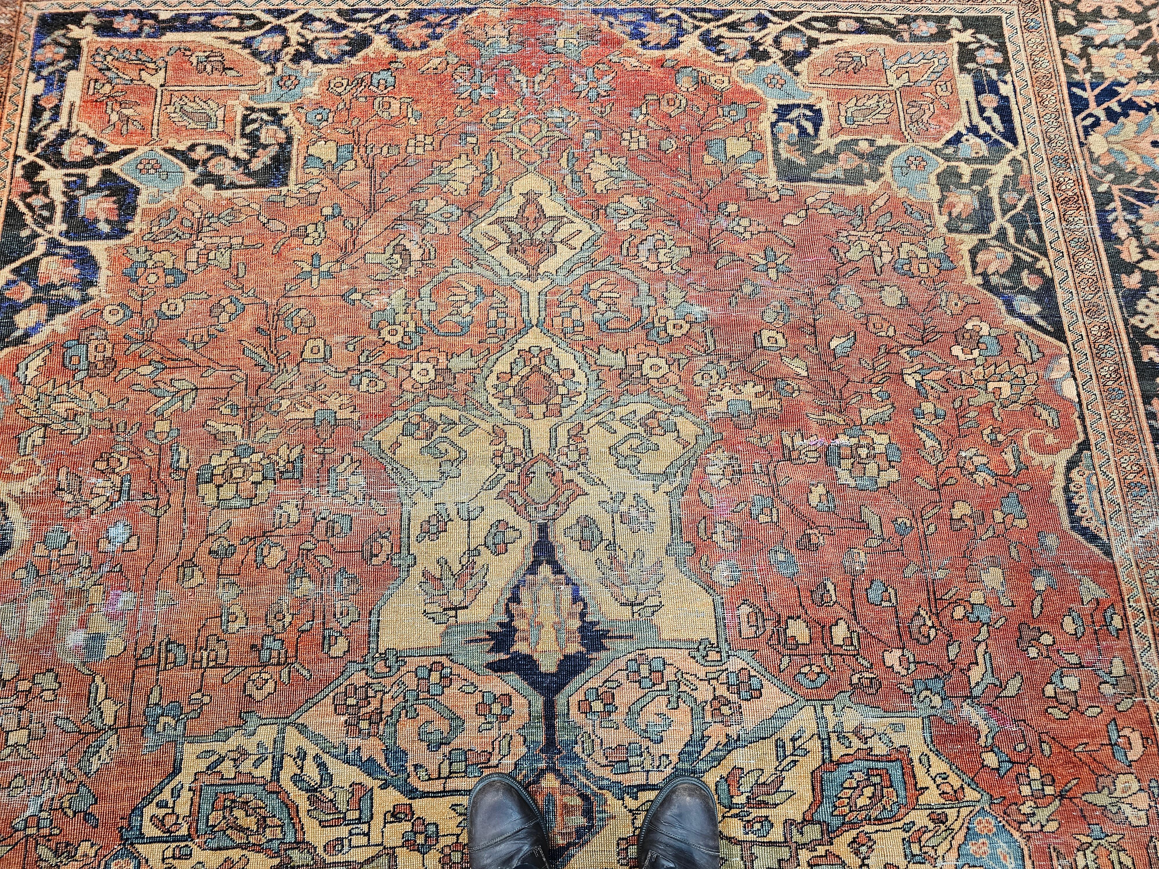 Late 19th Century Persian Sarouk Farahan in in Red, Tan, Baby Blue, Navy Blue For Sale 5