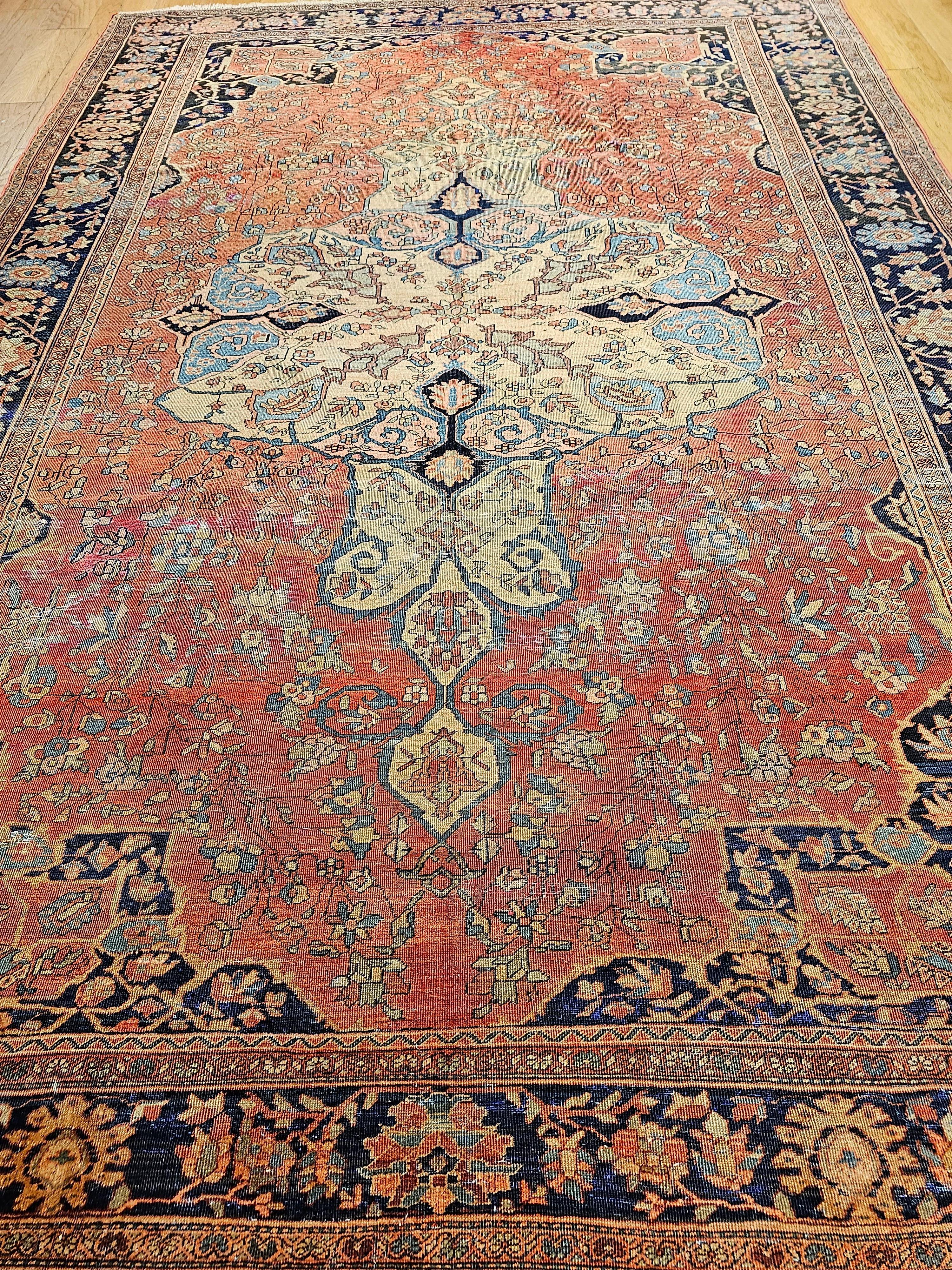 Late 19th Century Persian Sarouk Farahan in in Red, Tan, Baby Blue, Navy Blue For Sale 6