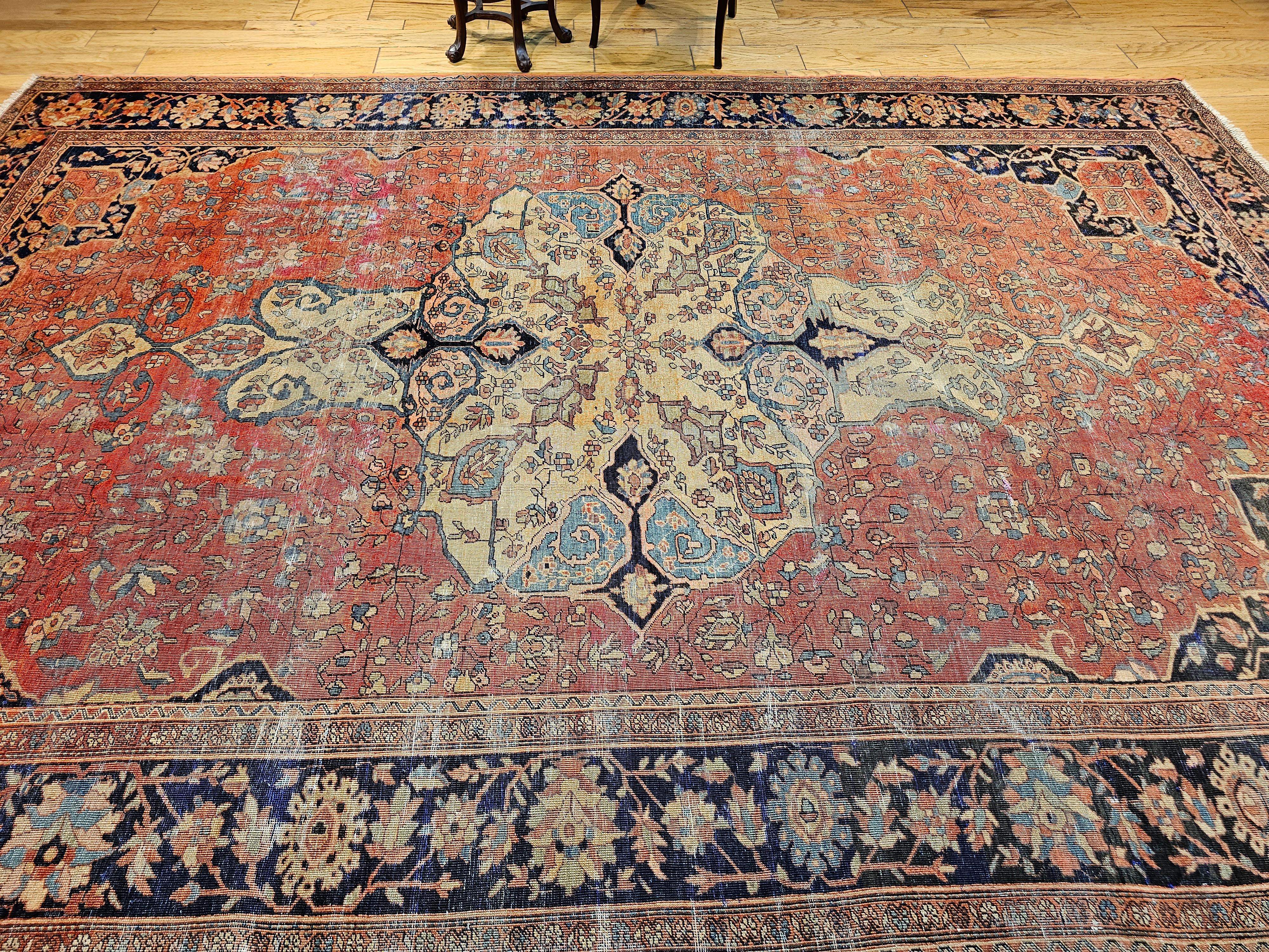 Late 19th Century Persian Sarouk Farahan in in Red, Tan, Baby Blue, Navy Blue For Sale 9