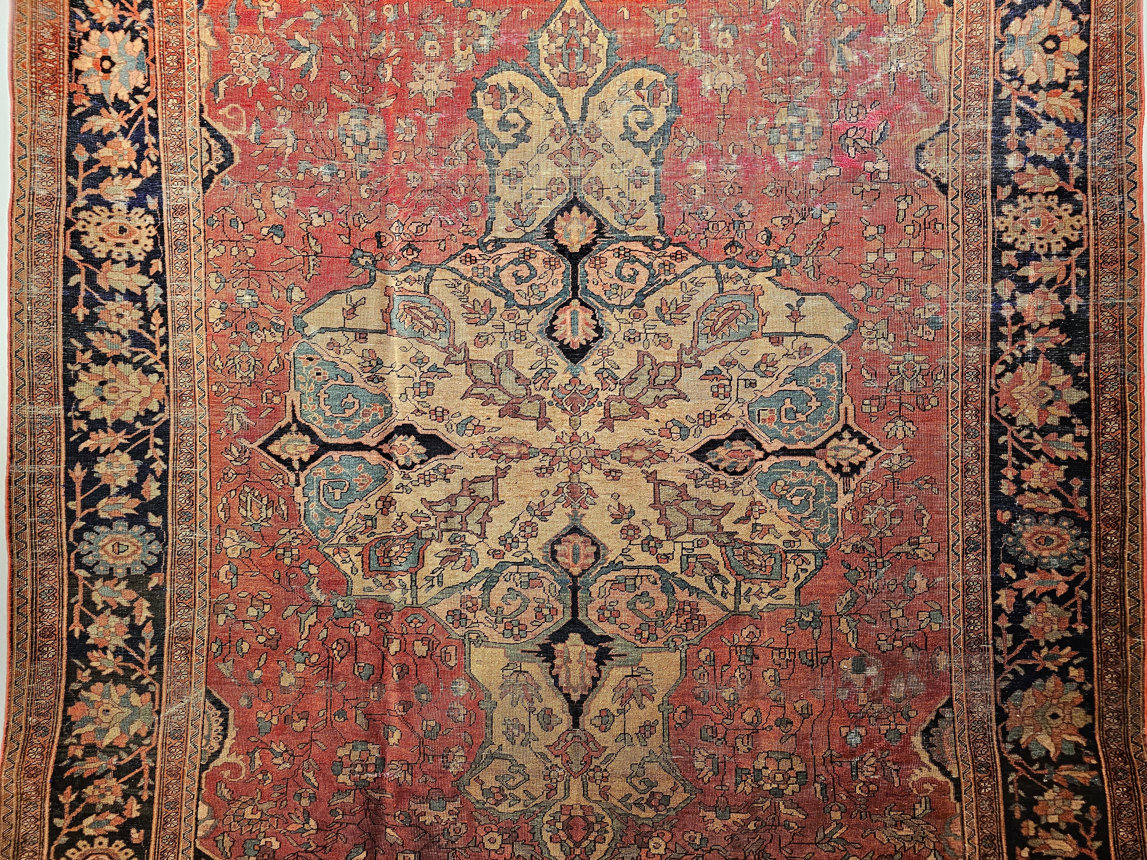 Late 19th Century Persian Sarouk Farahan in in Red, Tan, Baby Blue, Navy Blue For Sale 1