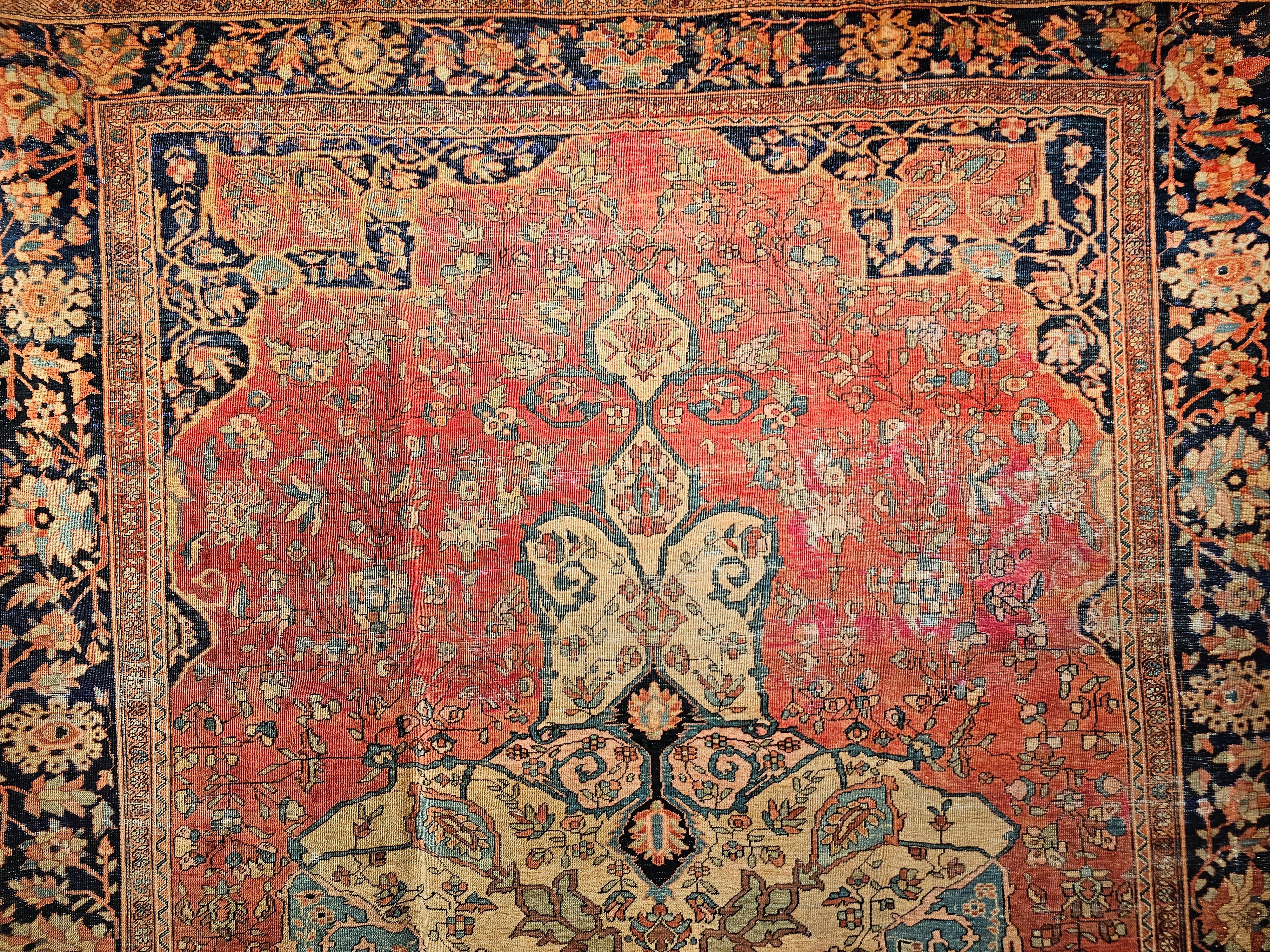Late 19th Century Persian Sarouk Farahan in in Red, Tan, Baby Blue, Navy Blue For Sale 2