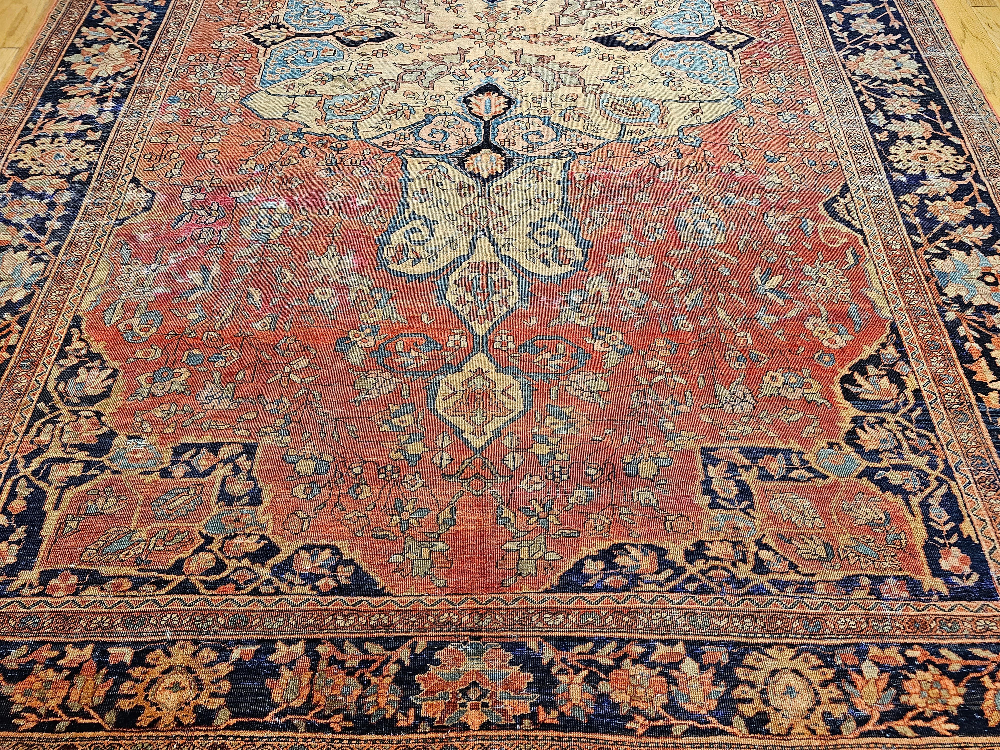 Late 19th Century Persian Sarouk Farahan in in Red, Tan, Baby Blue, Navy Blue For Sale 3