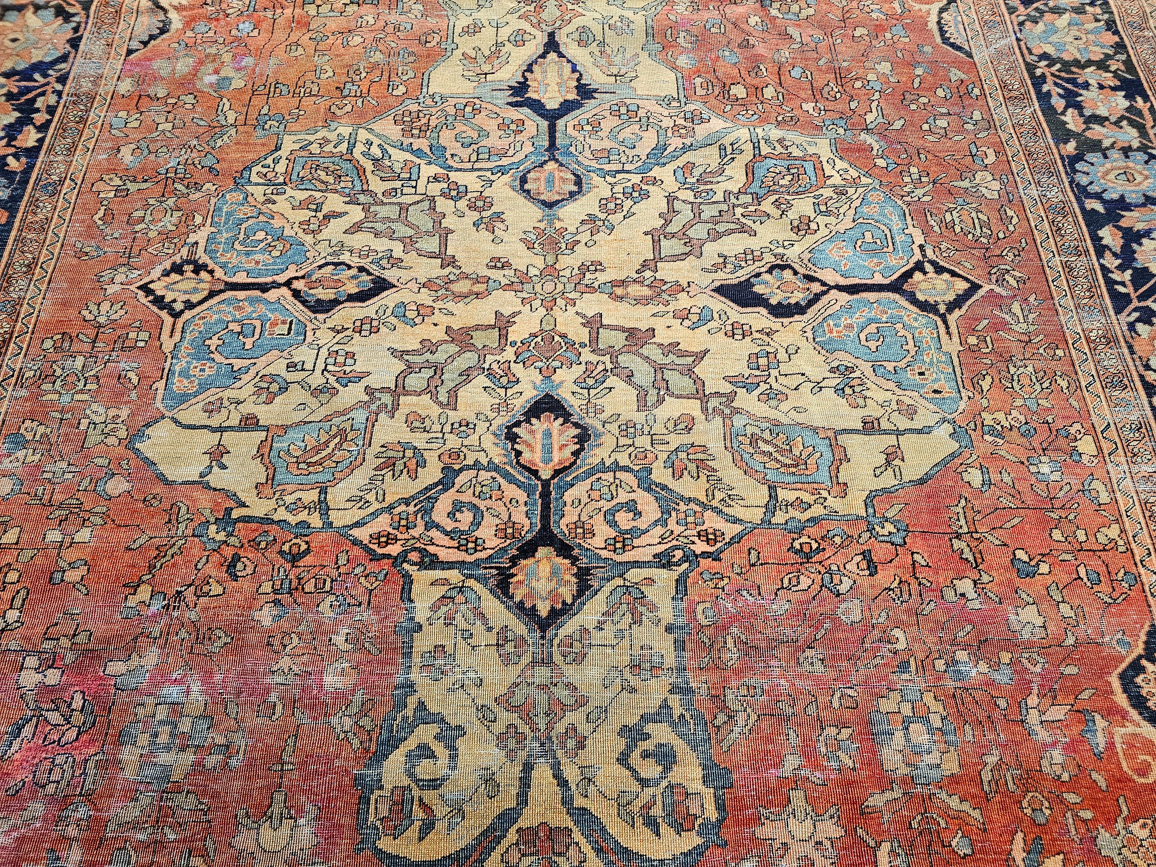 Late 19th Century Persian Sarouk Farahan in in Red, Tan, Baby Blue, Navy Blue For Sale 4