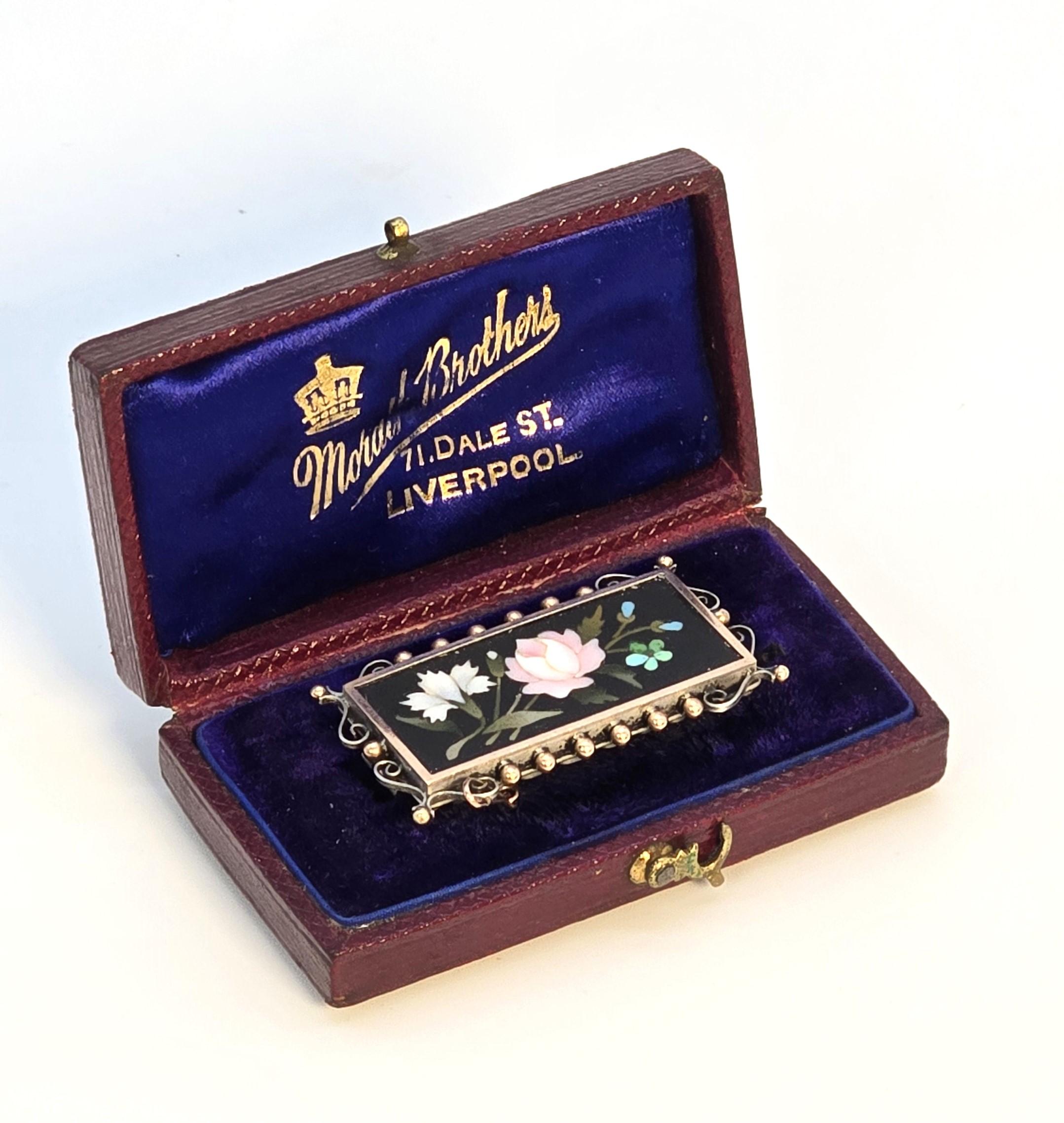 Victorian Mid 19th century pietra dura brooch, circa 1860 For Sale
