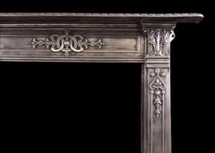 Mid 19th Century Polished Cast Iron Fireplace, English Antique