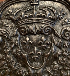 Mid-19th Century Polished Iron Fireback with French Royal Coat of Arms