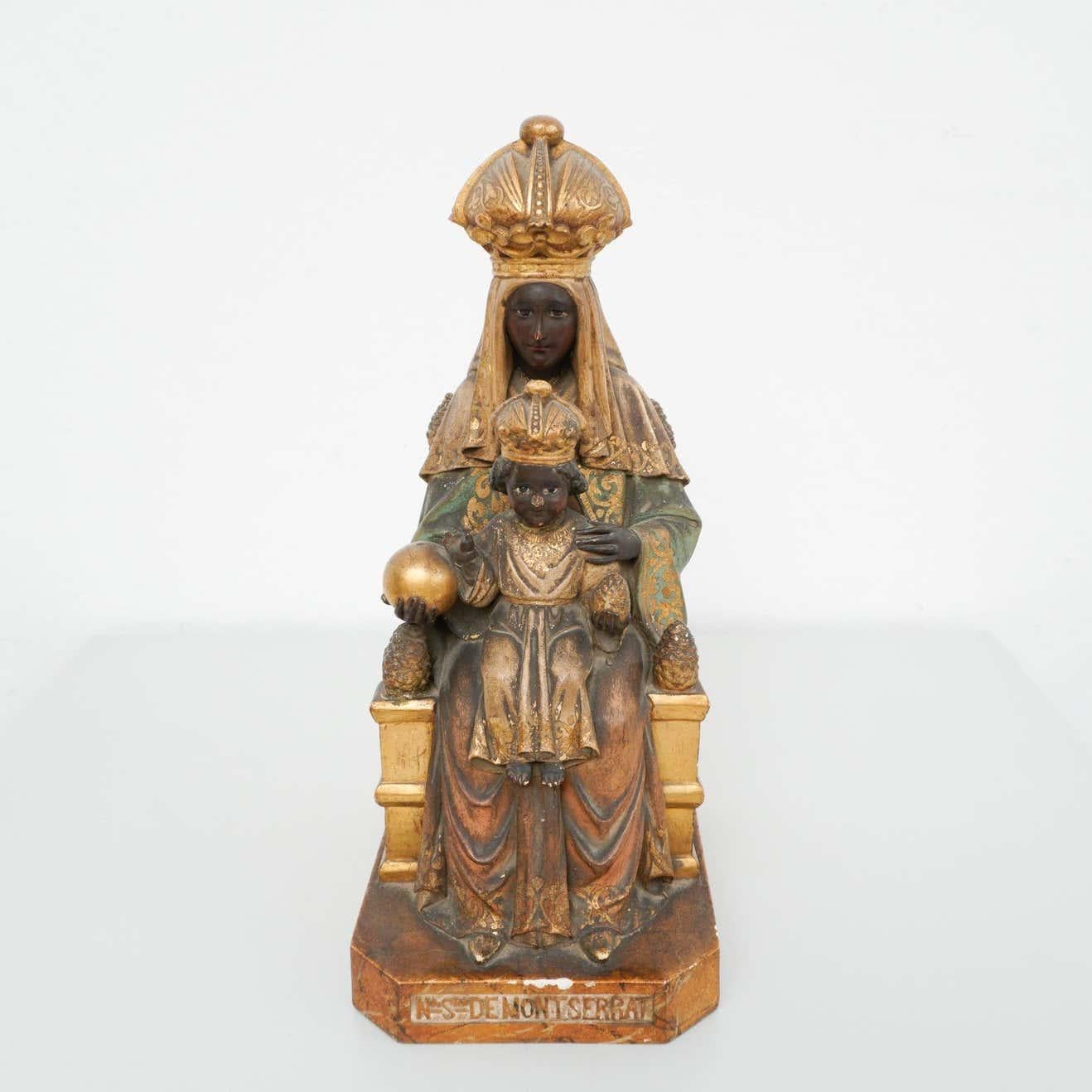 Mid-19th Century Polychromed Montserrat Virgin Statue For Sale 3