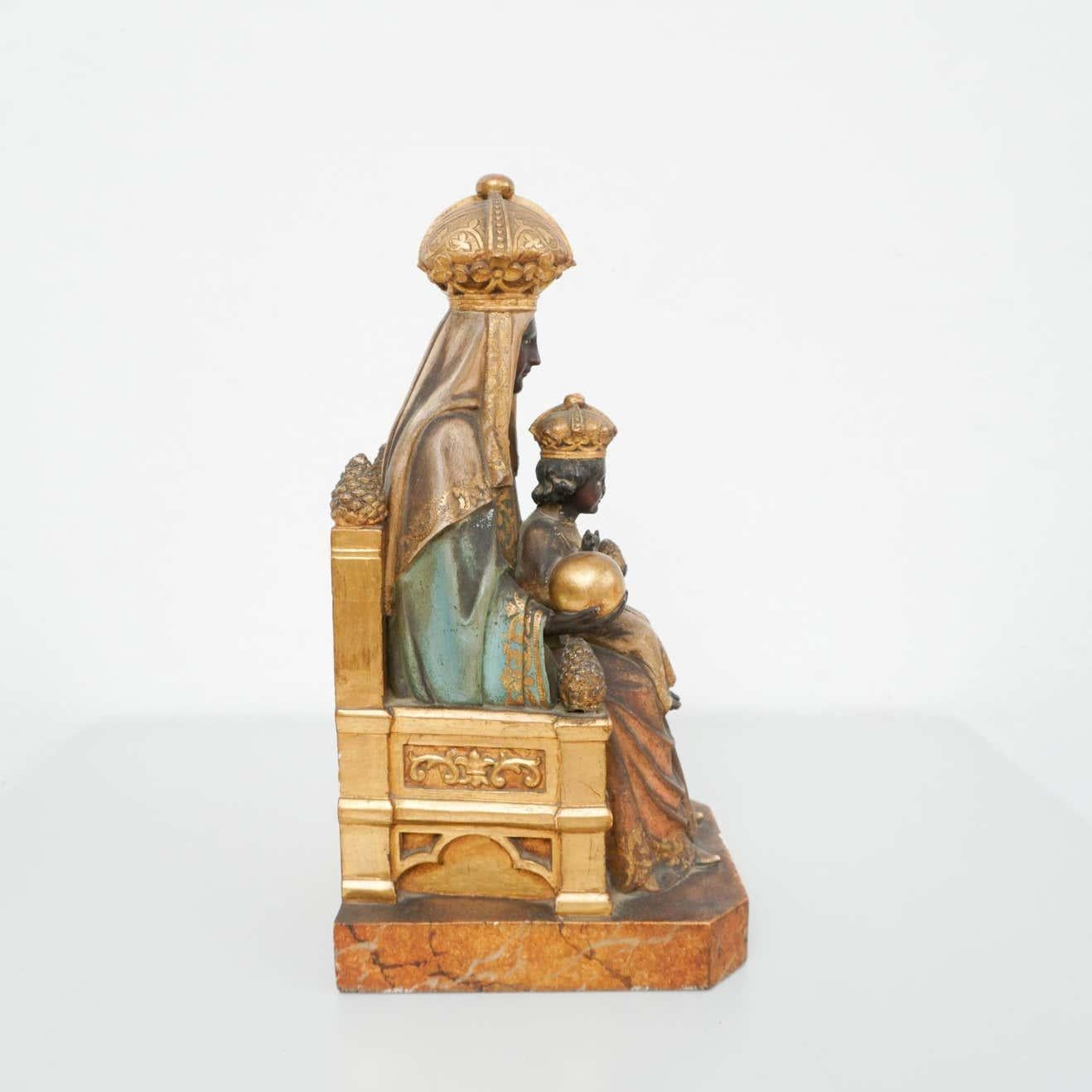 Gothic Mid-19th Century Polychromed Montserrat Virgin Statue For Sale