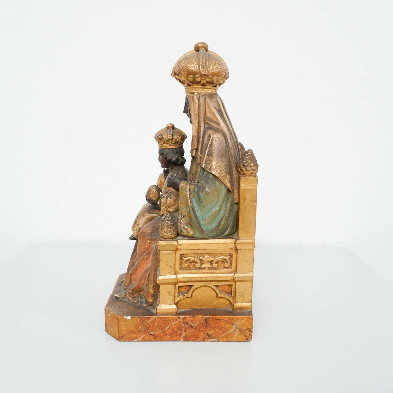 Spanish Mid-19th Century Polychromed Montserrat Virgin Statue For Sale