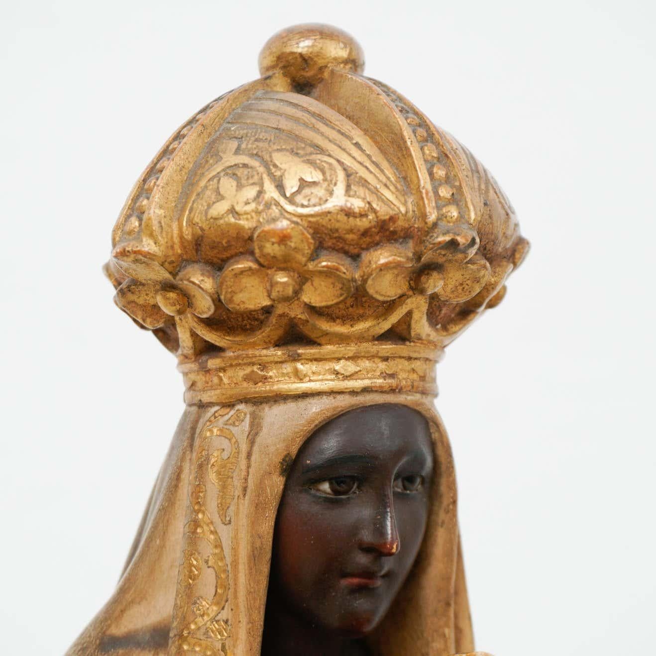 Plaster Mid-19th Century Polychromed Montserrat Virgin Statue For Sale