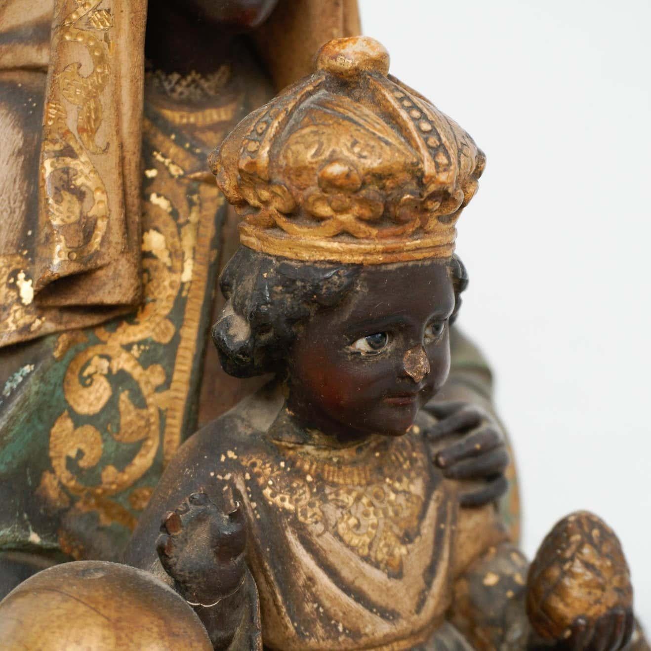 Mid-19th Century Polychromed Montserrat Virgin Statue 2