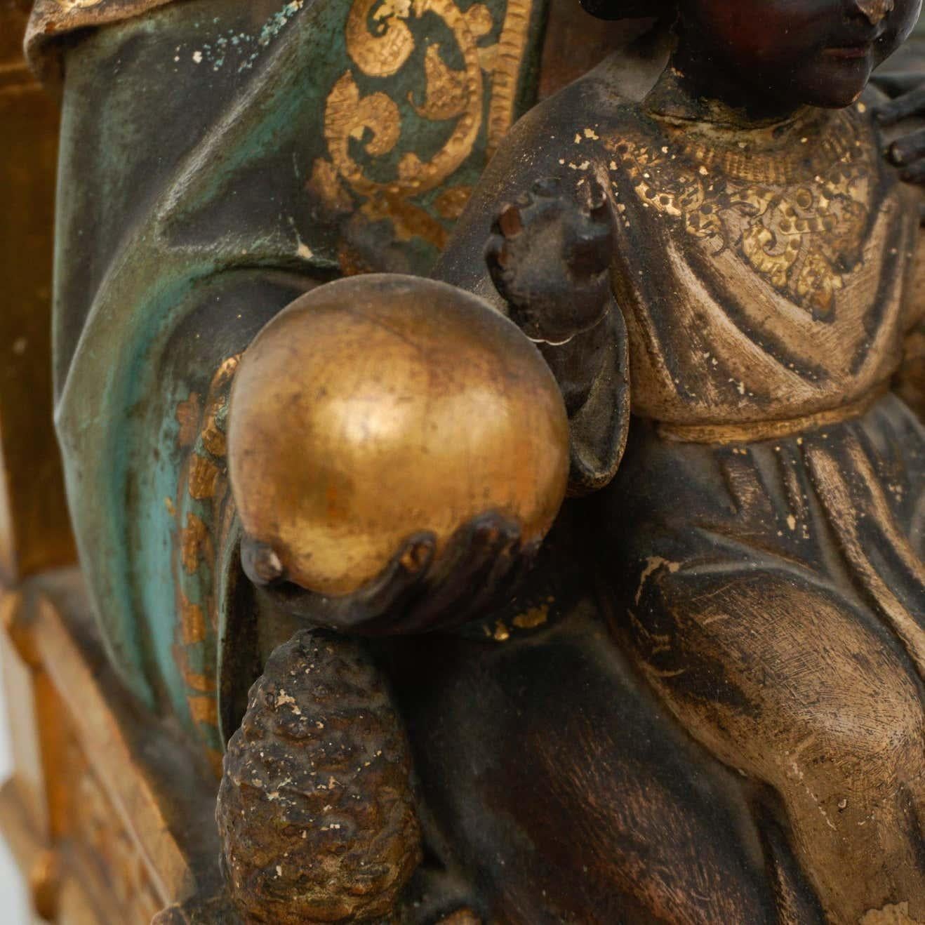 Mid-19th Century Polychromed Montserrat Virgin Statue 3