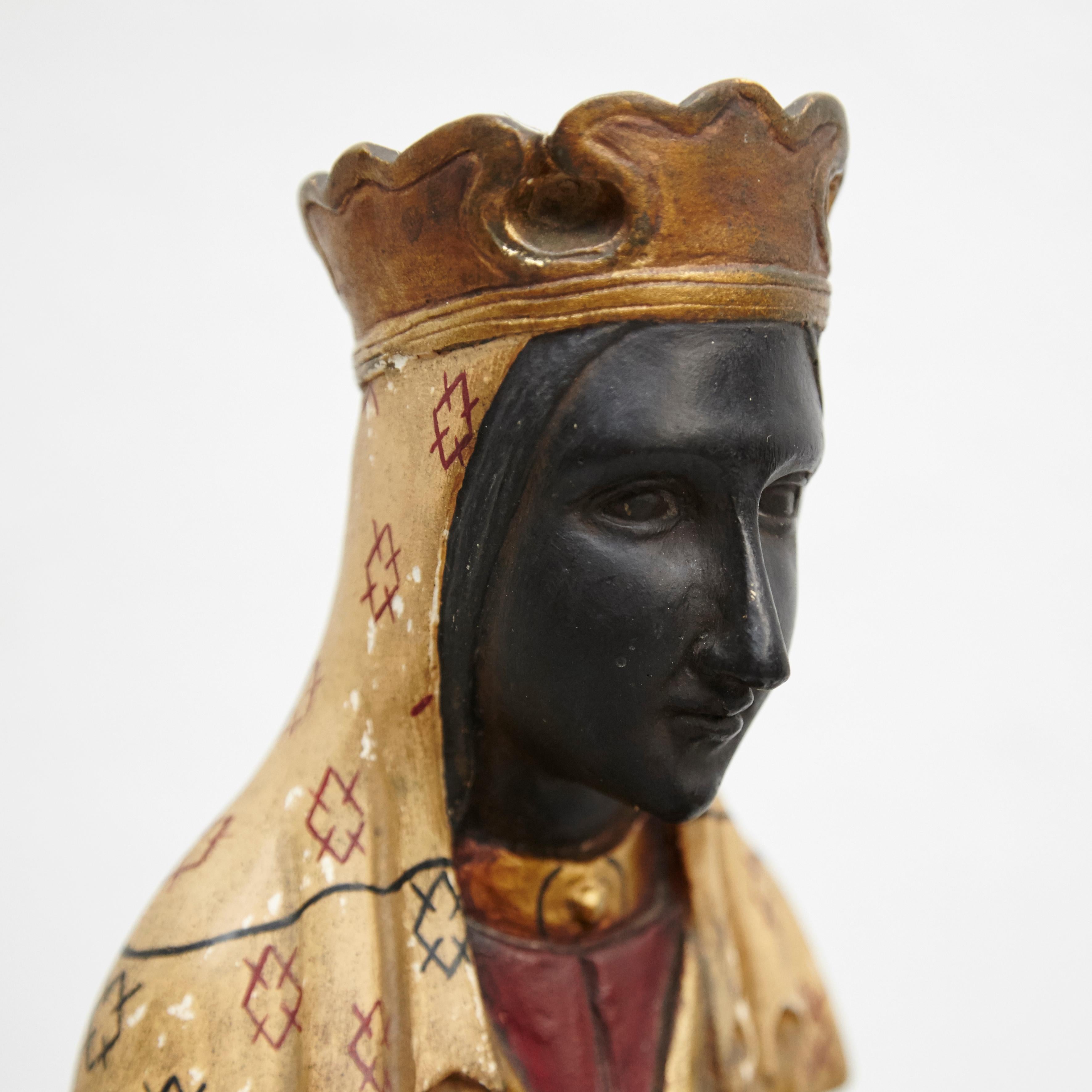 Mid-19th Century Polychromed Montserrat Virgin Statue 2