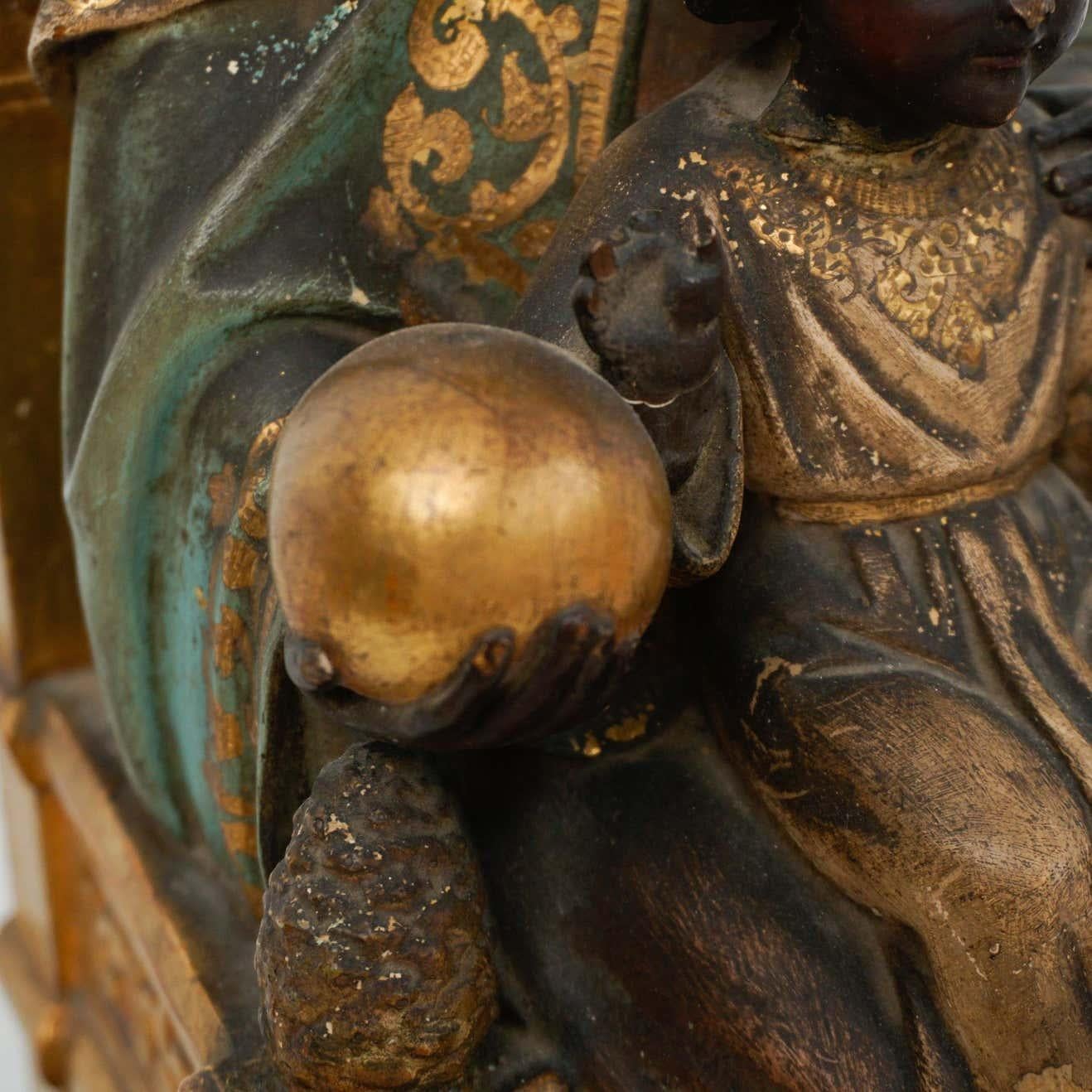 Mid-19th Century Polychromed Montserrat Virgin Statue For Sale 2
