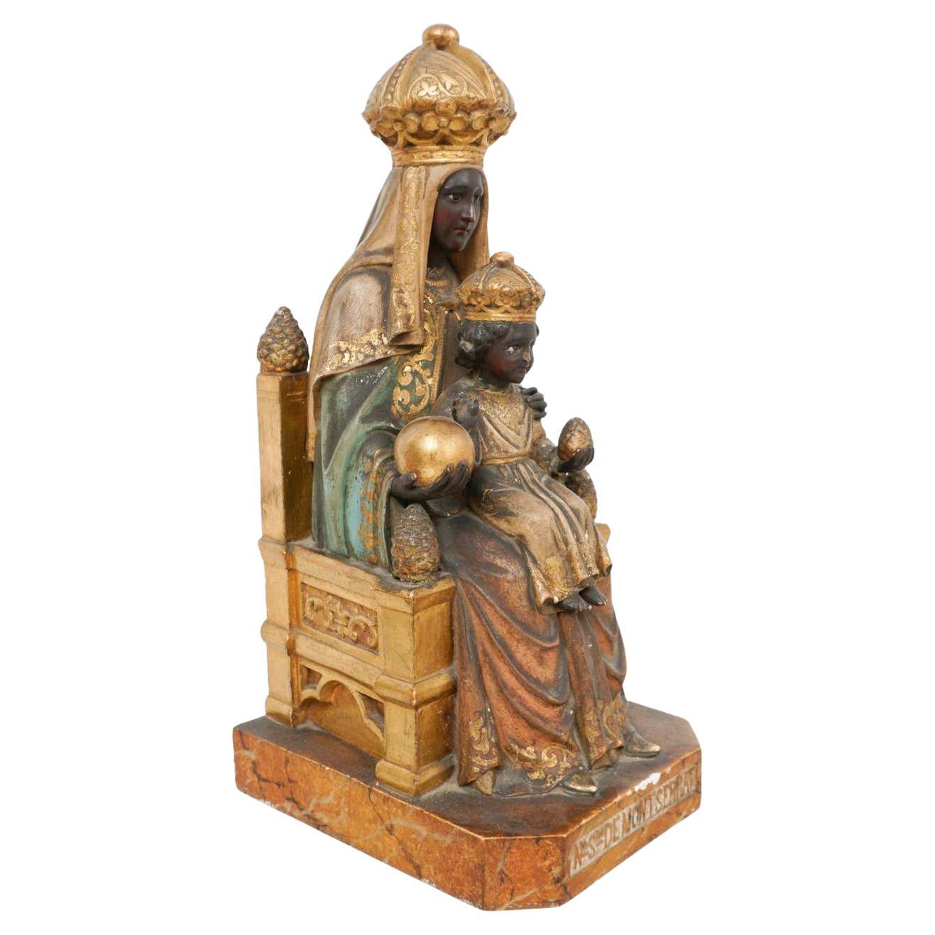 Mid-19th Century Polychromed Montserrat Virgin Statue For Sale