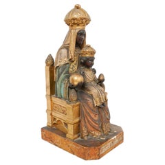 Polychromierte Montserrat-Frauenstatue aus der Mitte des 19. Jahrhunderts