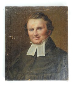 Mid 19th Century Portait Painting of Blue Eyed Clergyman
