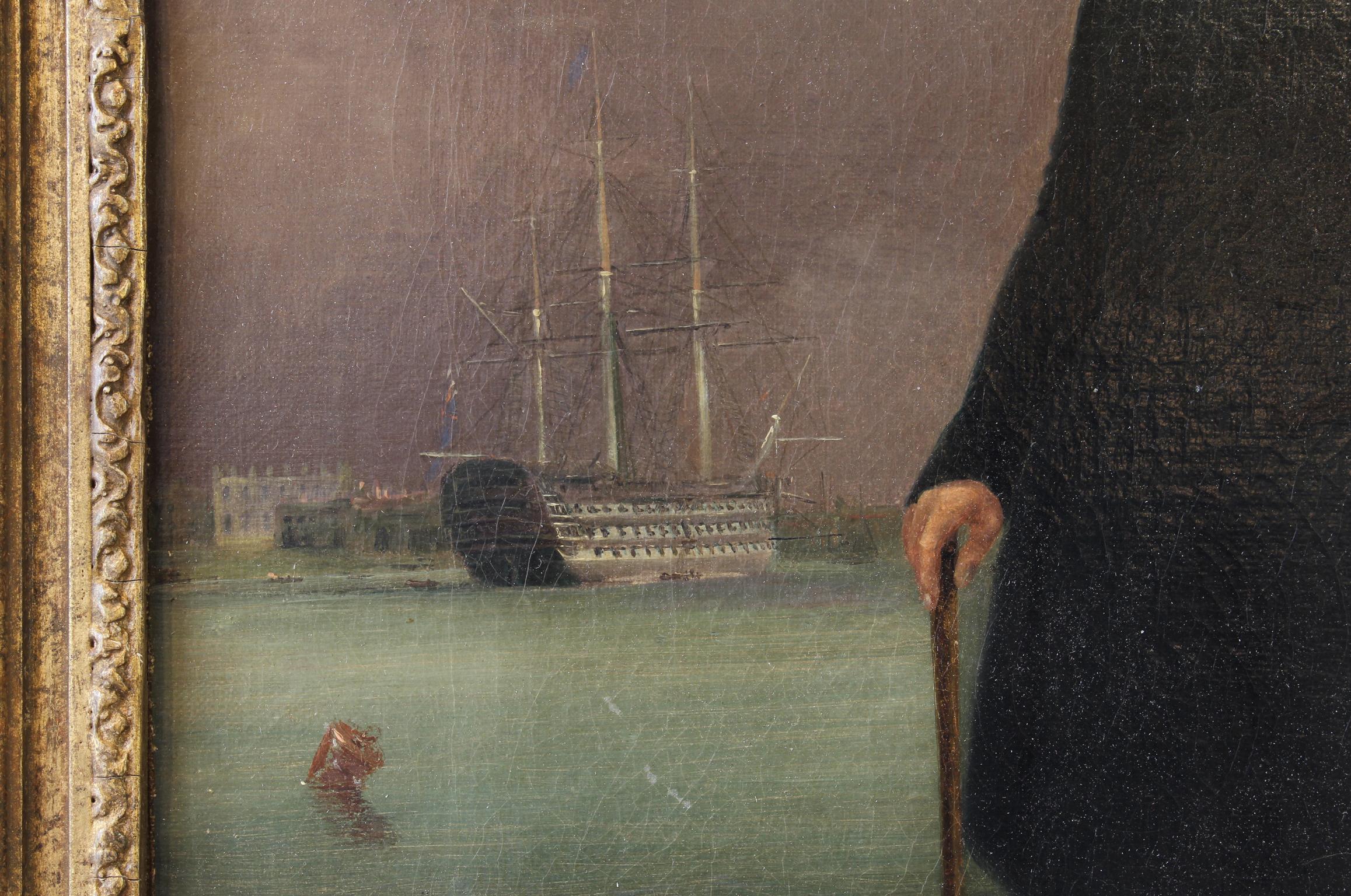English Mid-19th Century Portrait of a Gentleman in a Harbor Scene