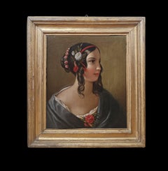MID-19th CENTURY PORTRAIT OIL ON CANVAS OF A YOUNG GIRL