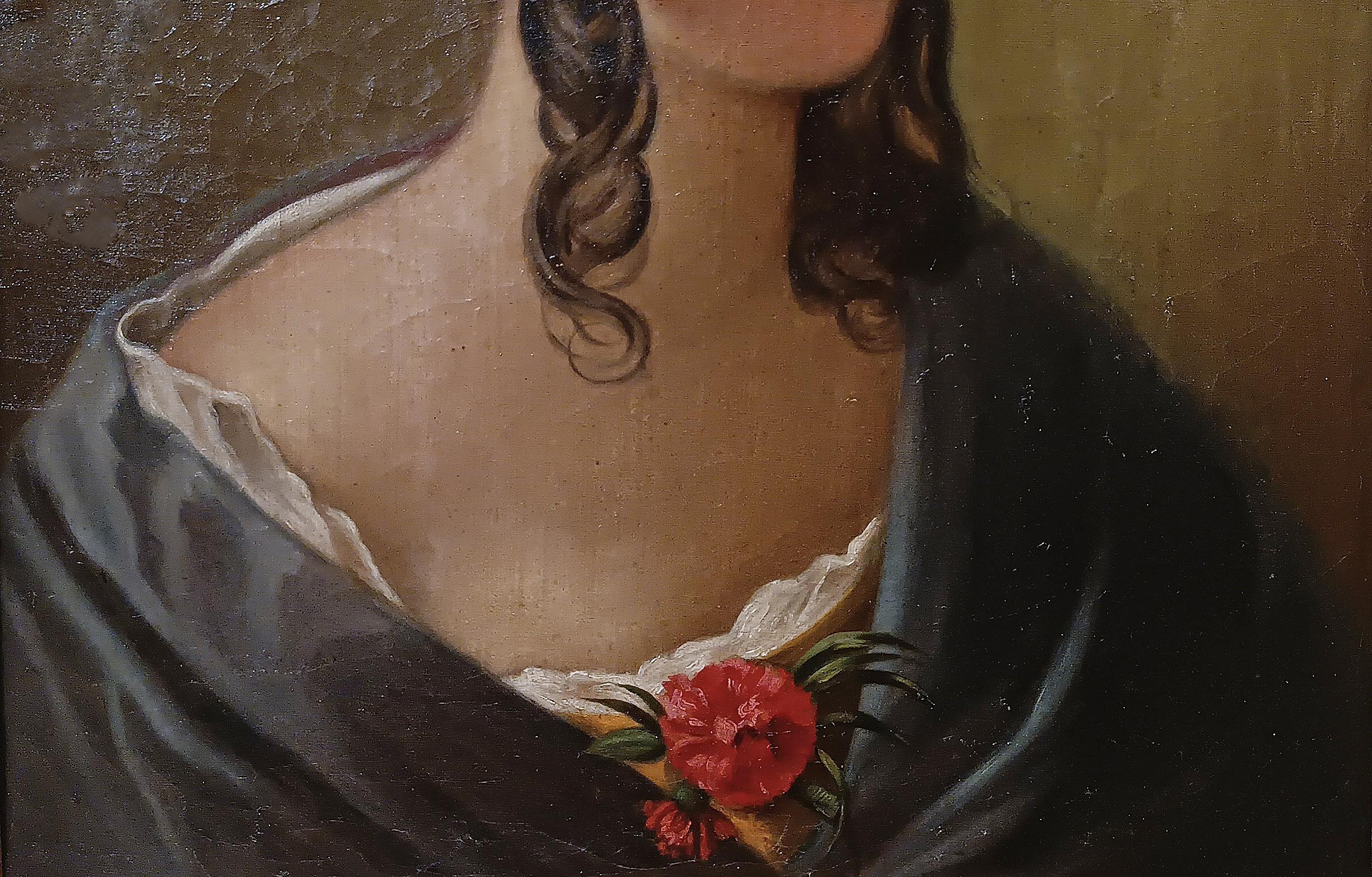 RETRATO AL OLEO SOBRE LIENZO DE UNA JOVEN DE MEDIADOS DEL SIGLO XIX Lienzo en venta