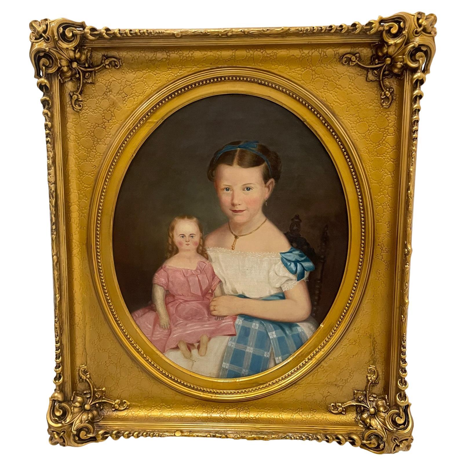 Mid 19th Century Portrait of a Young Girl with Doll