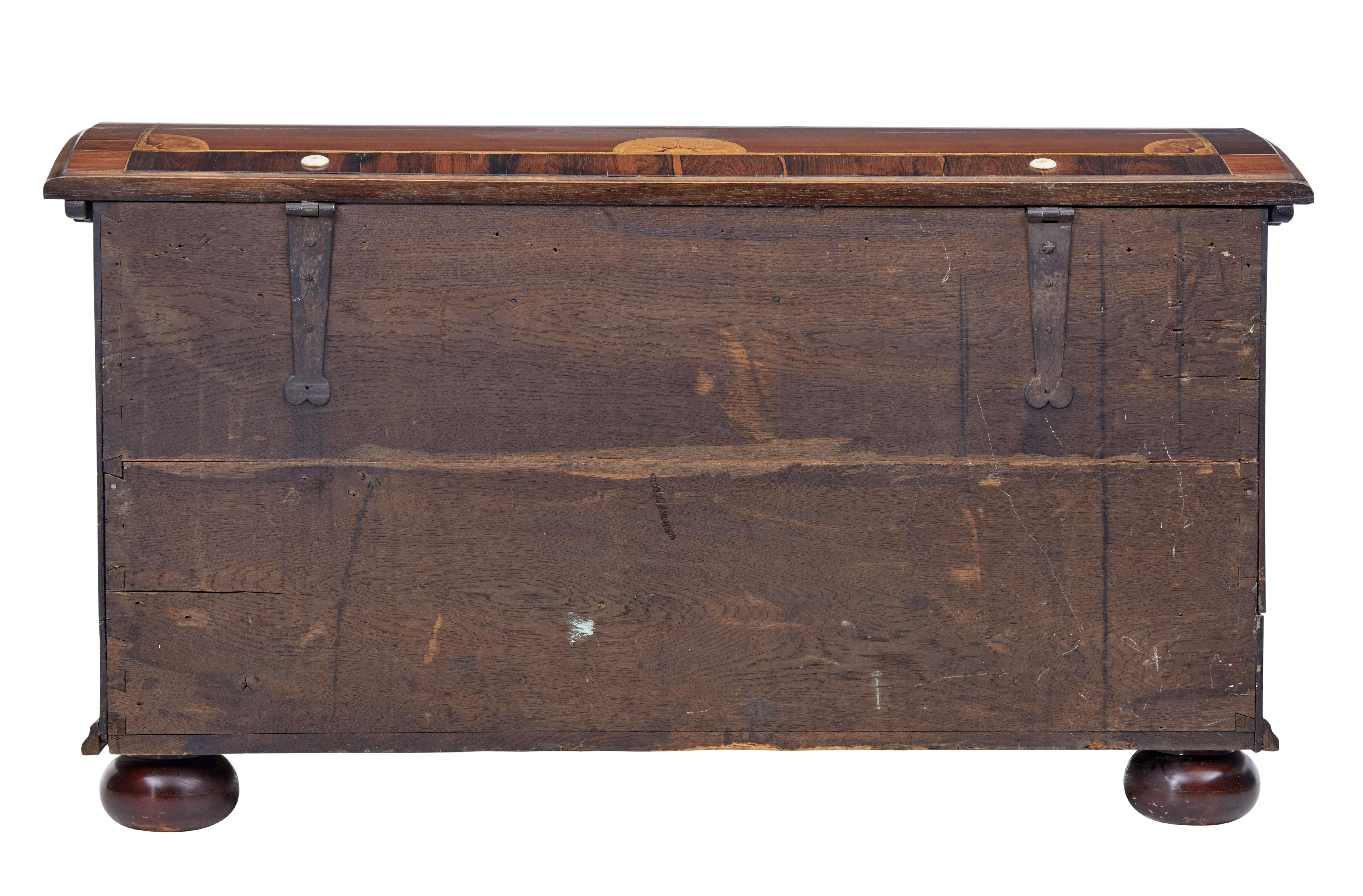 German Mid-19th Century Profusely Inlaid Continental Walnut Dome Chest