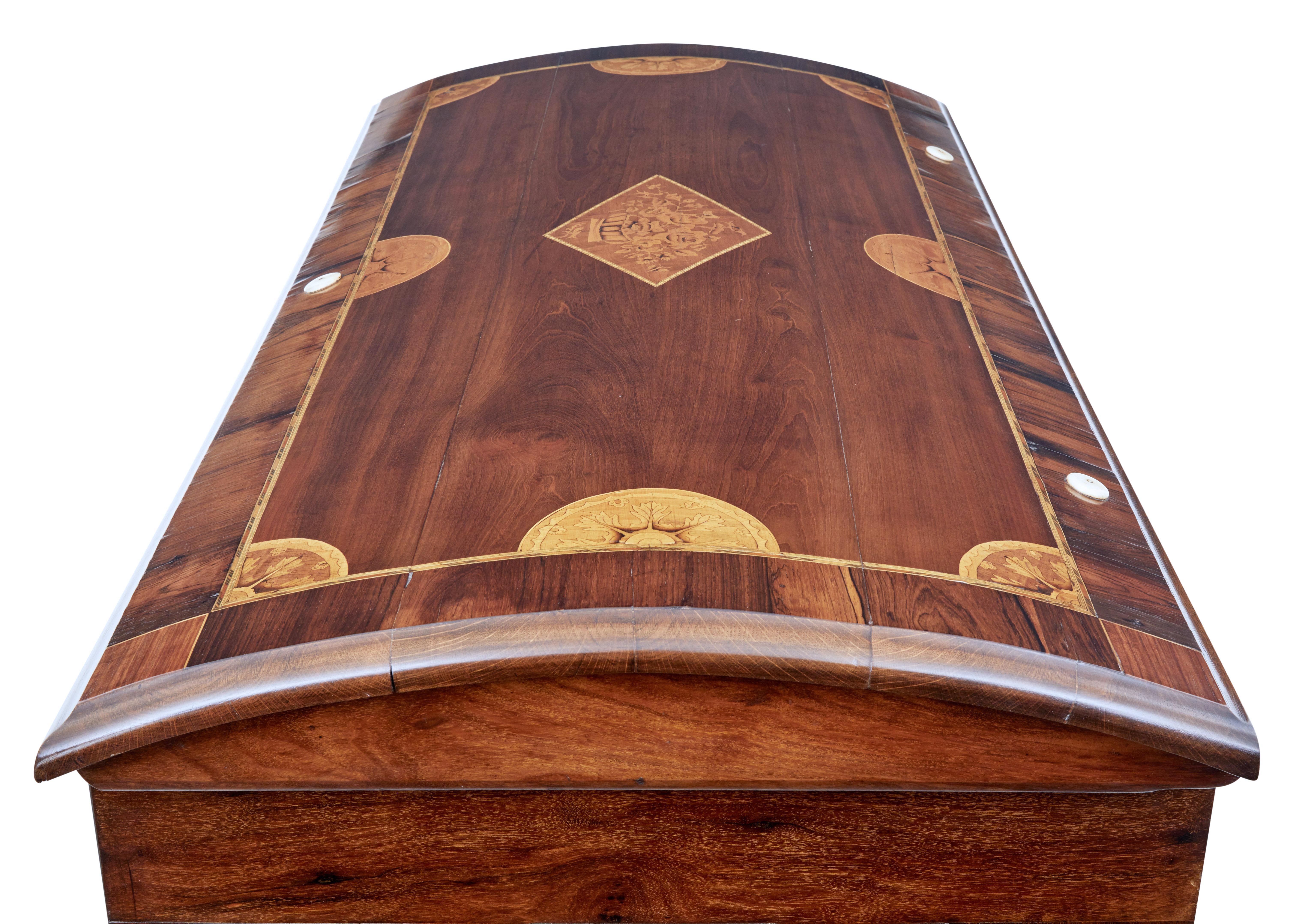 Mid-19th Century Profusely Inlaid Continental Walnut Dome Chest In Good Condition In Debenham, Suffolk