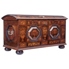 Antique Mid-19th Century Profusely Inlaid Continental Walnut Dome Chest