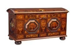Mid 19th Century profusely inlaid continental walnut dome coffer
